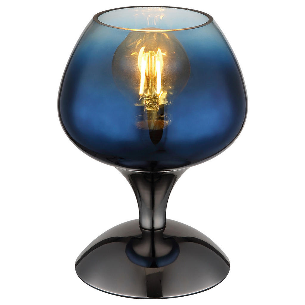 GLOBO Tischleuchte schwarz Chrom blau Glas Metall Textil H/D: ca. 20,5x15 c günstig online kaufen