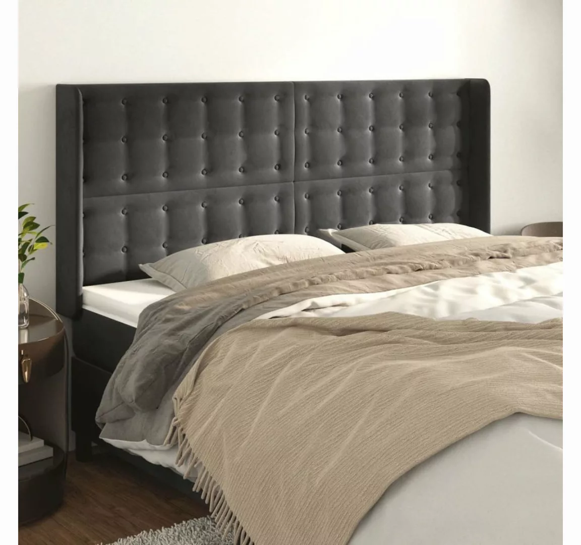 vidaXL Bett, Kopfteil mit Ohren Dunkelgrau 183x16x118/128 cm Samt günstig online kaufen