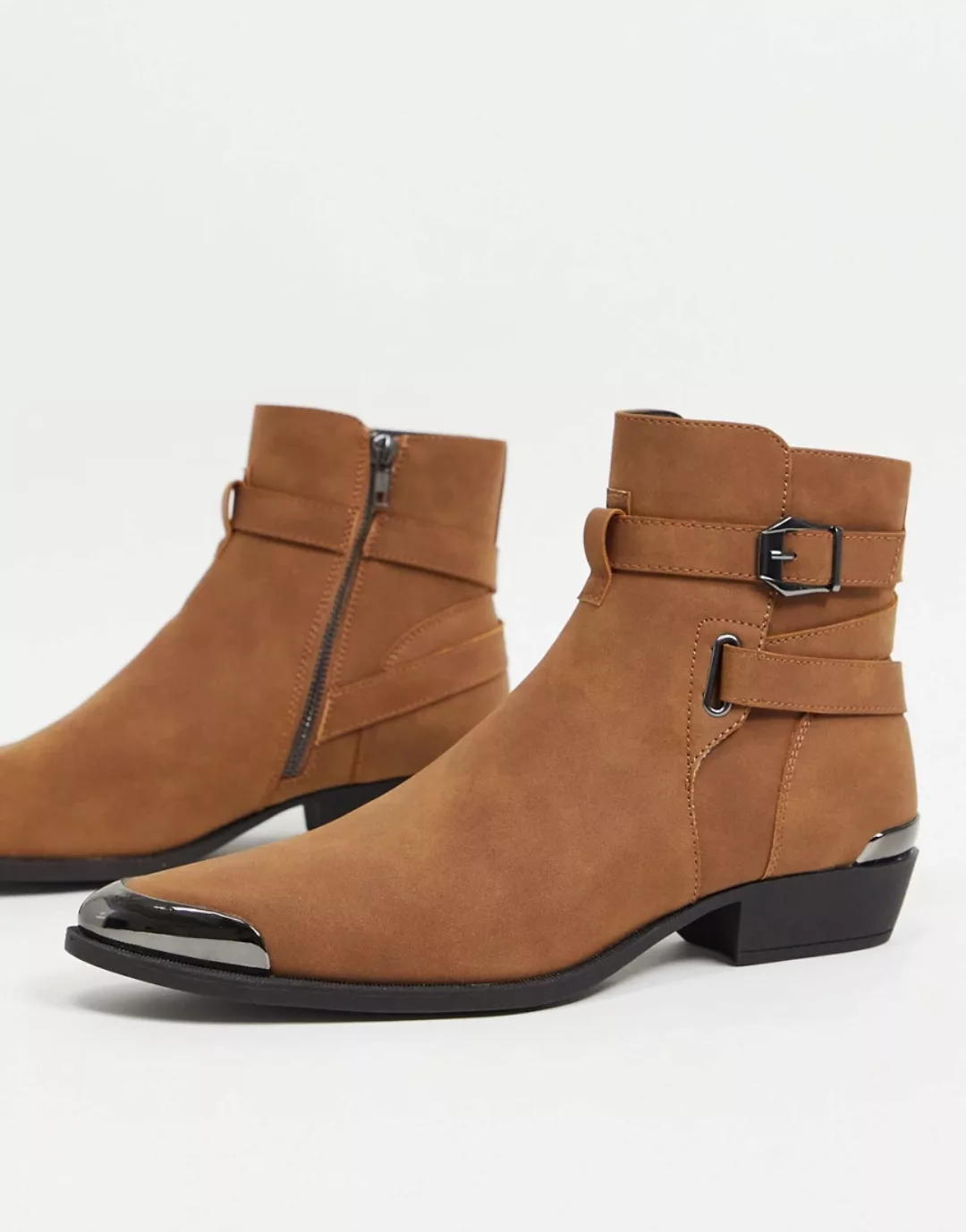 ASOS DESIGN – Chelsea-Stiefel im Western-Stil aus Wildlederimitat im Bronze günstig online kaufen