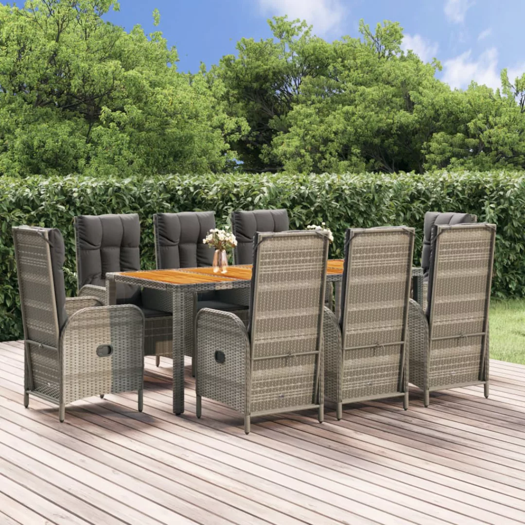 Vidaxl 9-tlg. Garten-essgruppe Mit Kissen Grau Poly Rattan günstig online kaufen