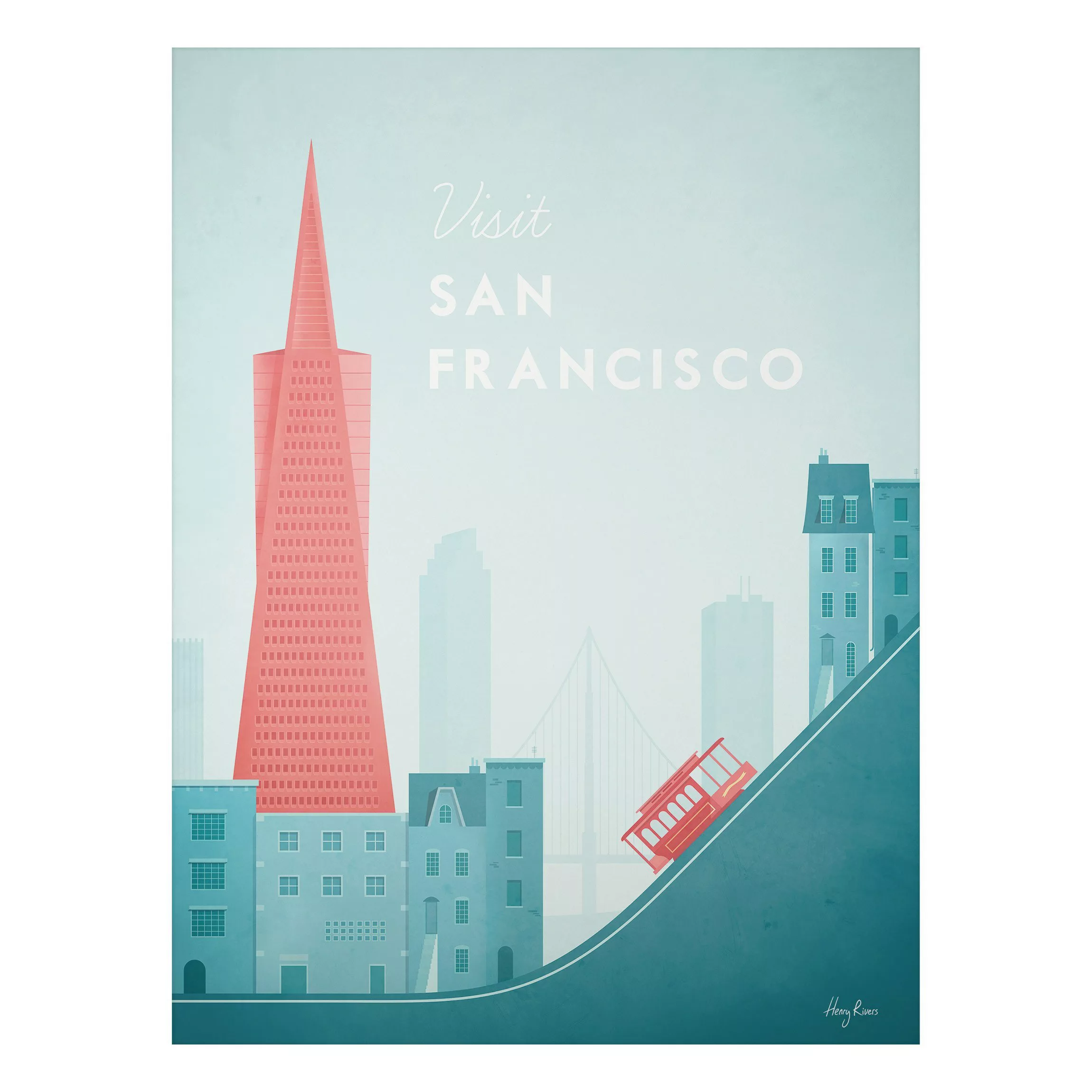Alu-Dibond Bild Kunstdruck - Hochformat 3:4 Reiseposter - San Francisco günstig online kaufen