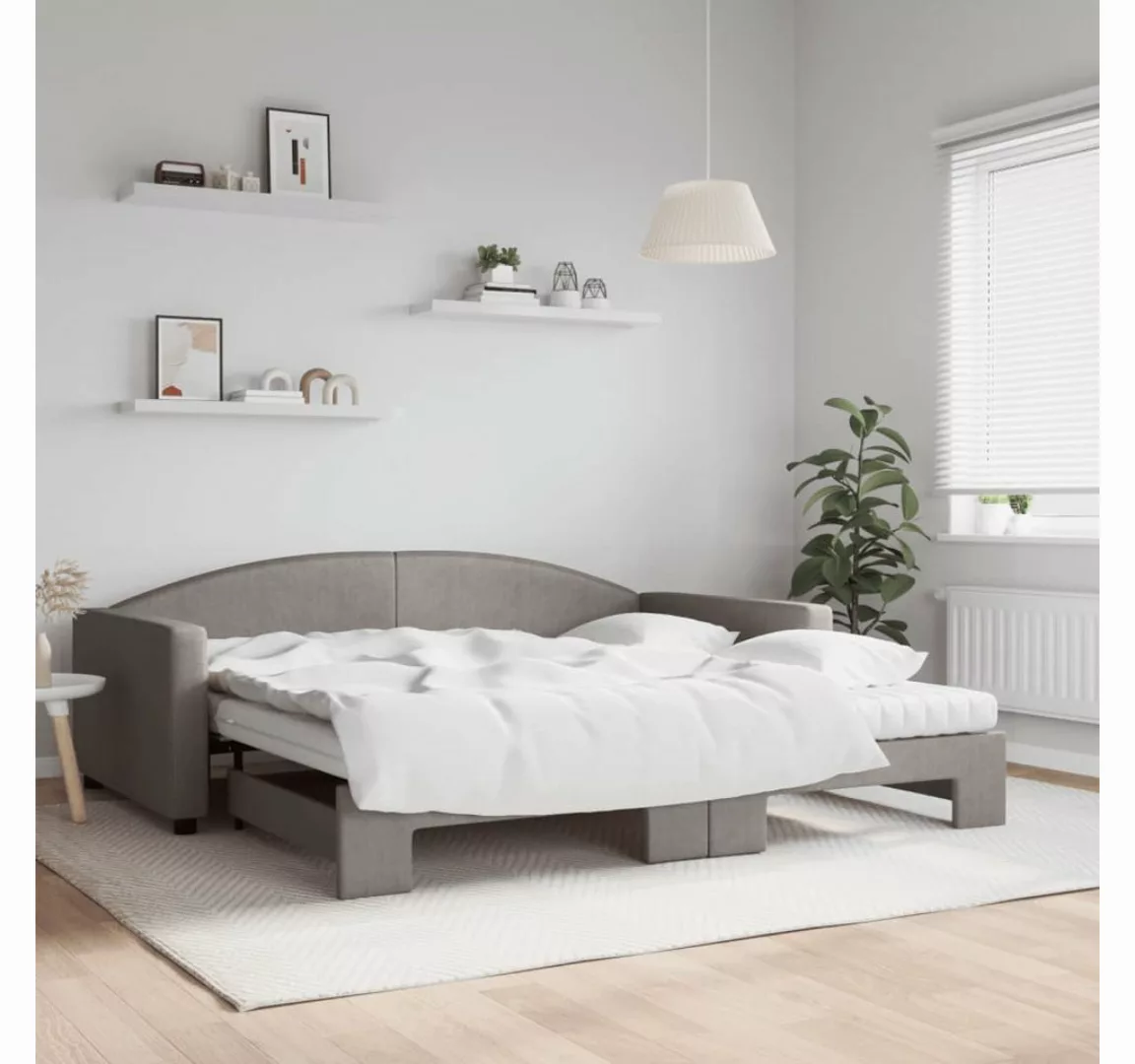 vidaXL Bett, Tagesbett Ausziehbar mit Matratzen Taupe 100x200 cm Stoff günstig online kaufen