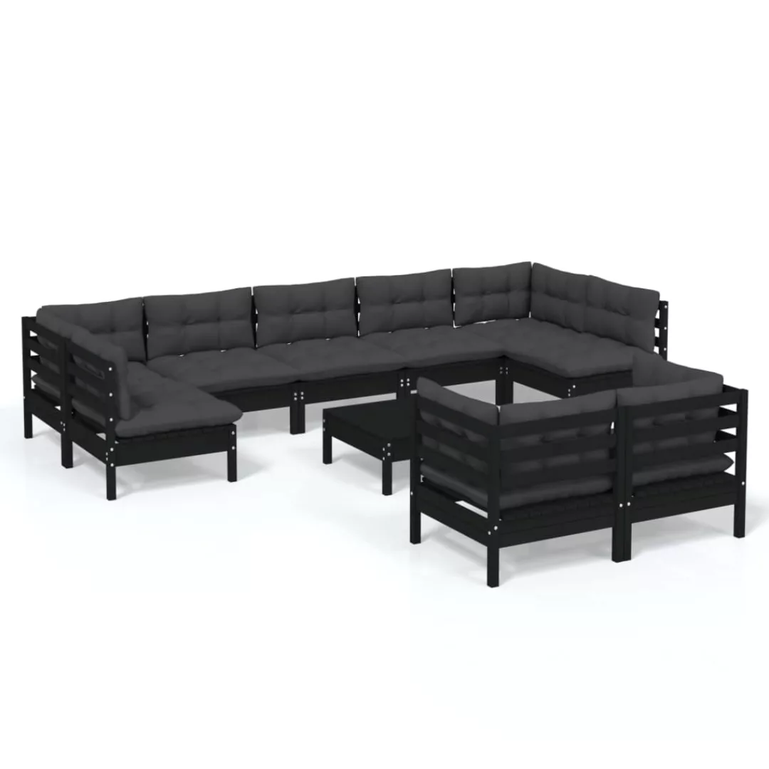 10-tlg. Garten-lounge-set Mit Kissen Schwarz Massivholz Kiefer günstig online kaufen