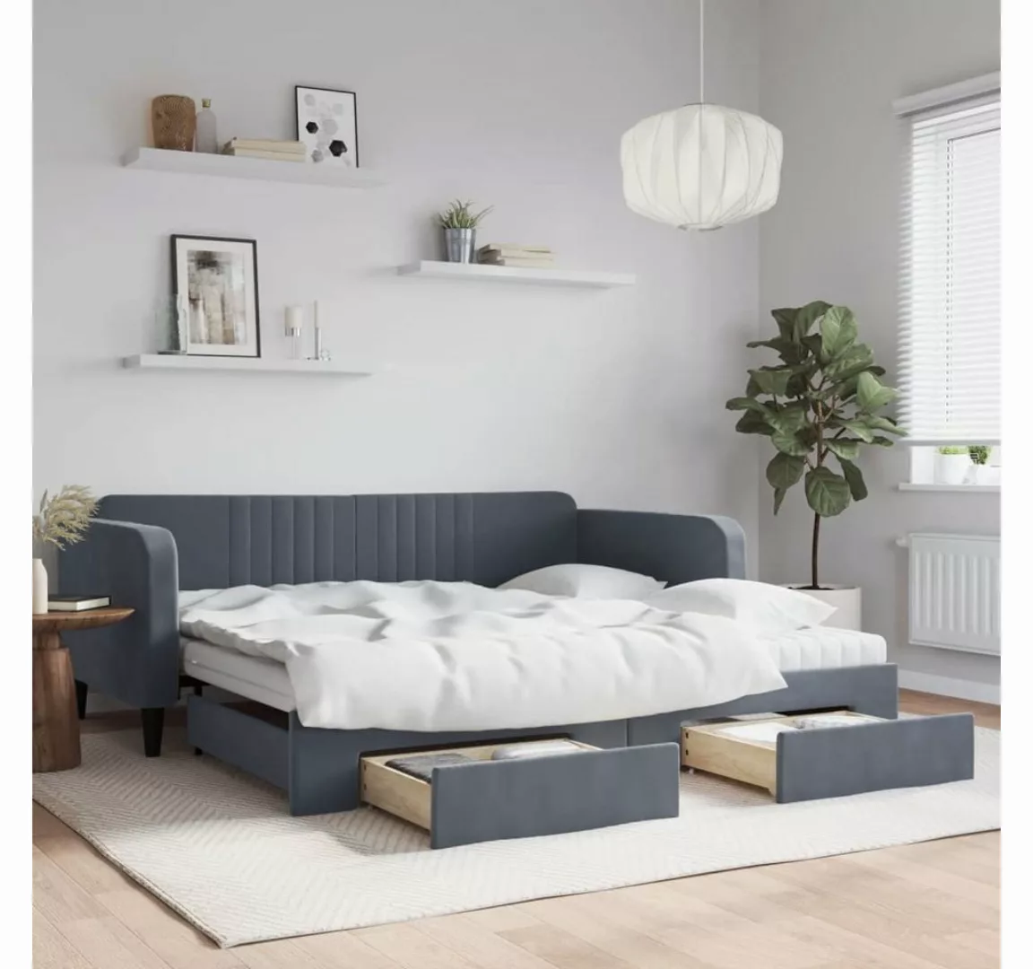 vidaXL Bett, Tagesbett Ausziehbar mit Schubladen Dunkelgrau 100x200 cm Samt günstig online kaufen