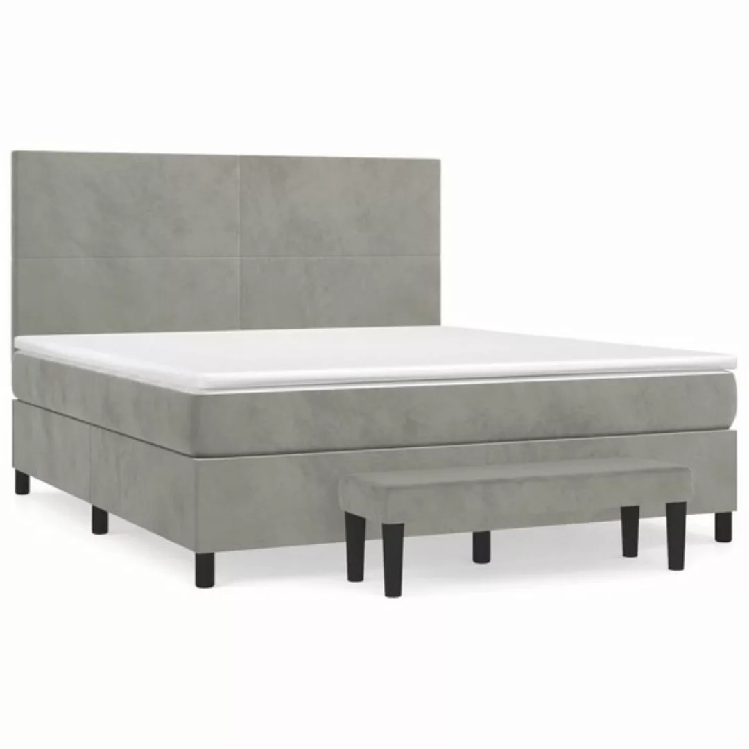 furnicato Bettgestell Boxspringbett mit Matratze Hellgrau 160x200 cm Samt ( günstig online kaufen