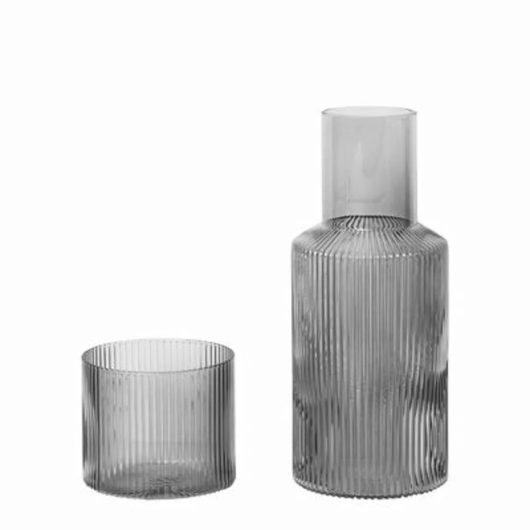 Karaffe Ripple glas grau transparent / Set Karaffe 0,5L + 1 Glas - Ferm Liv günstig online kaufen