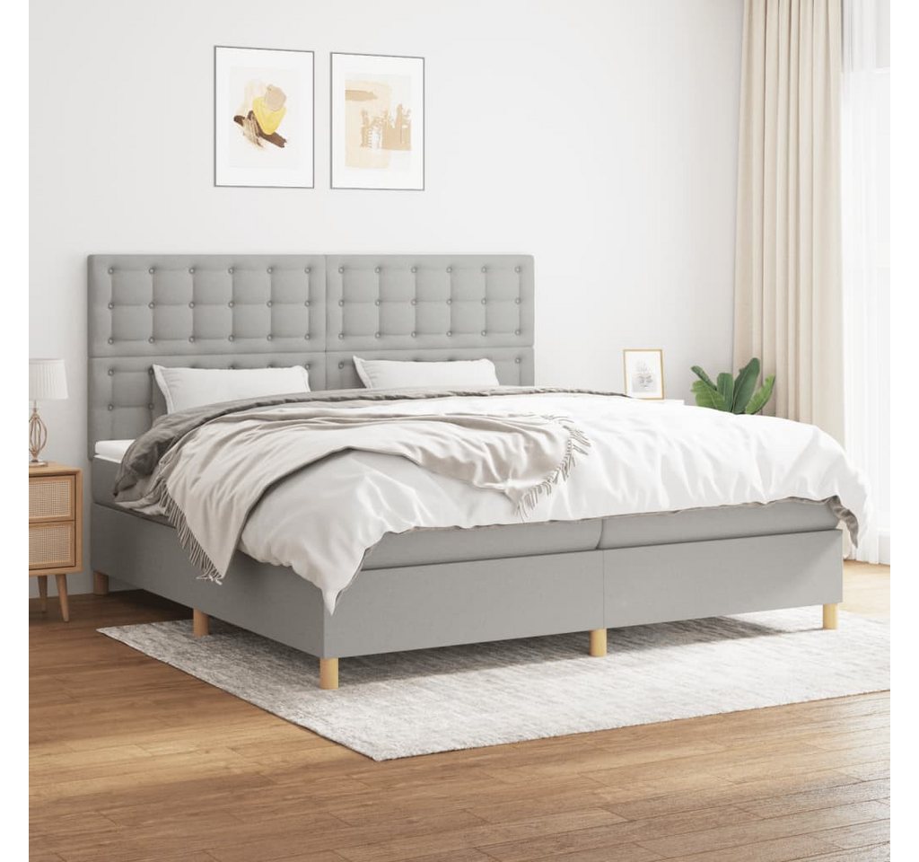 vidaXL Boxspringbett Boxspringbett mit Matratze Hellgrau 200x200 cm Stoff B günstig online kaufen