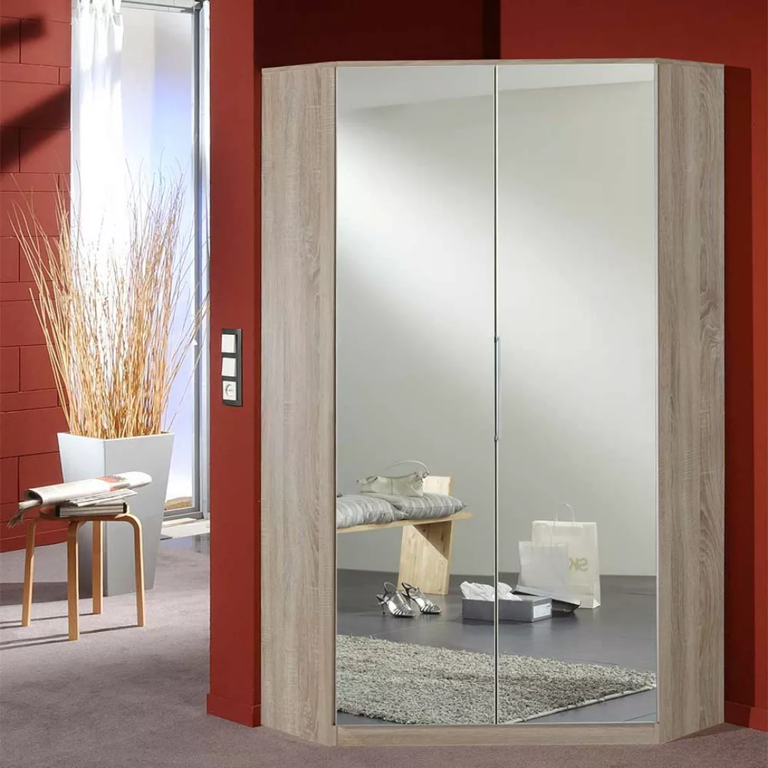 Eckkleiderschrank mit Spiegeltüren in Eiche Sägerau 199 cm hoch günstig online kaufen