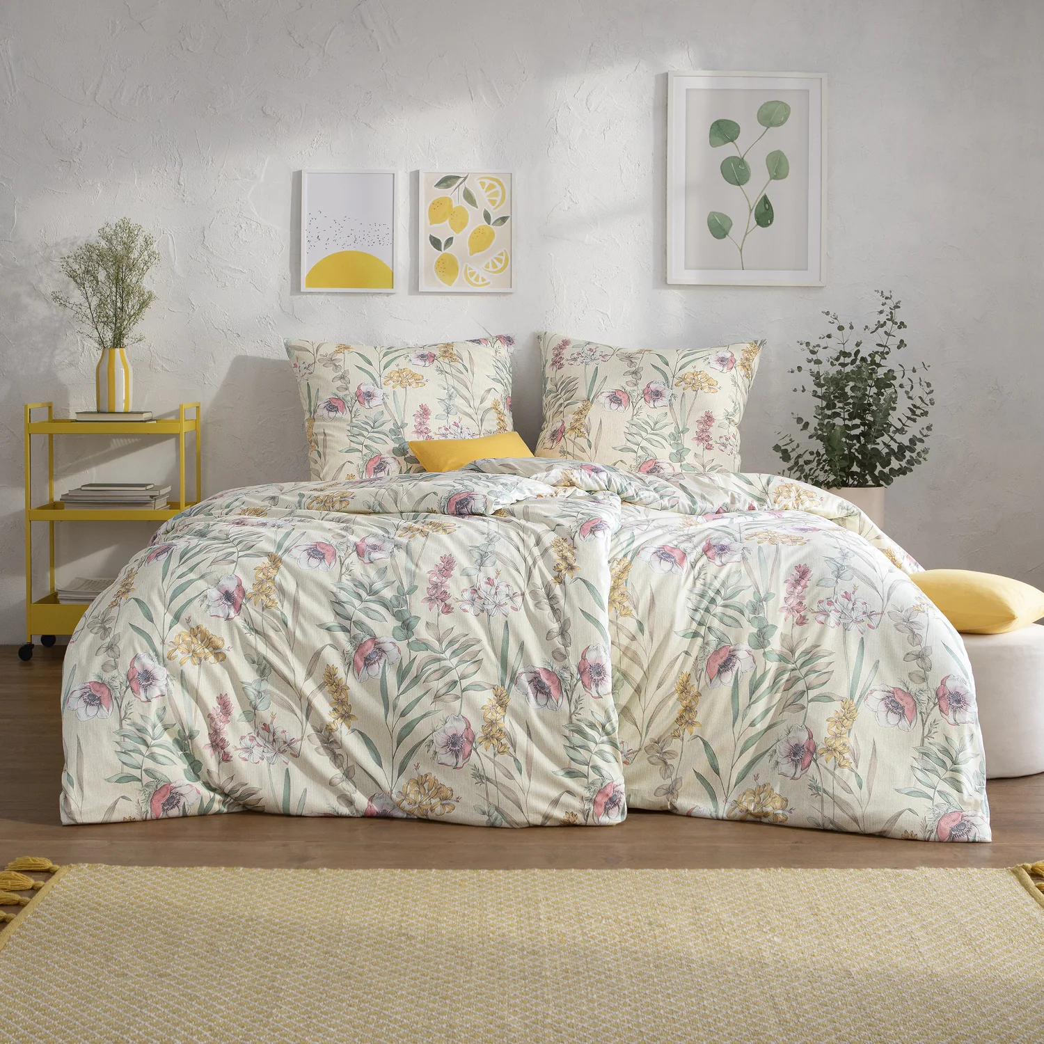 Estella Interlock Jersey Bettwäsche Lyra 6617-230 Blumen Natur 135x200 günstig online kaufen