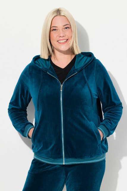 Ulla Popken Sweatjacke Samt-Sweatjacke Blüte Kapuze günstig online kaufen