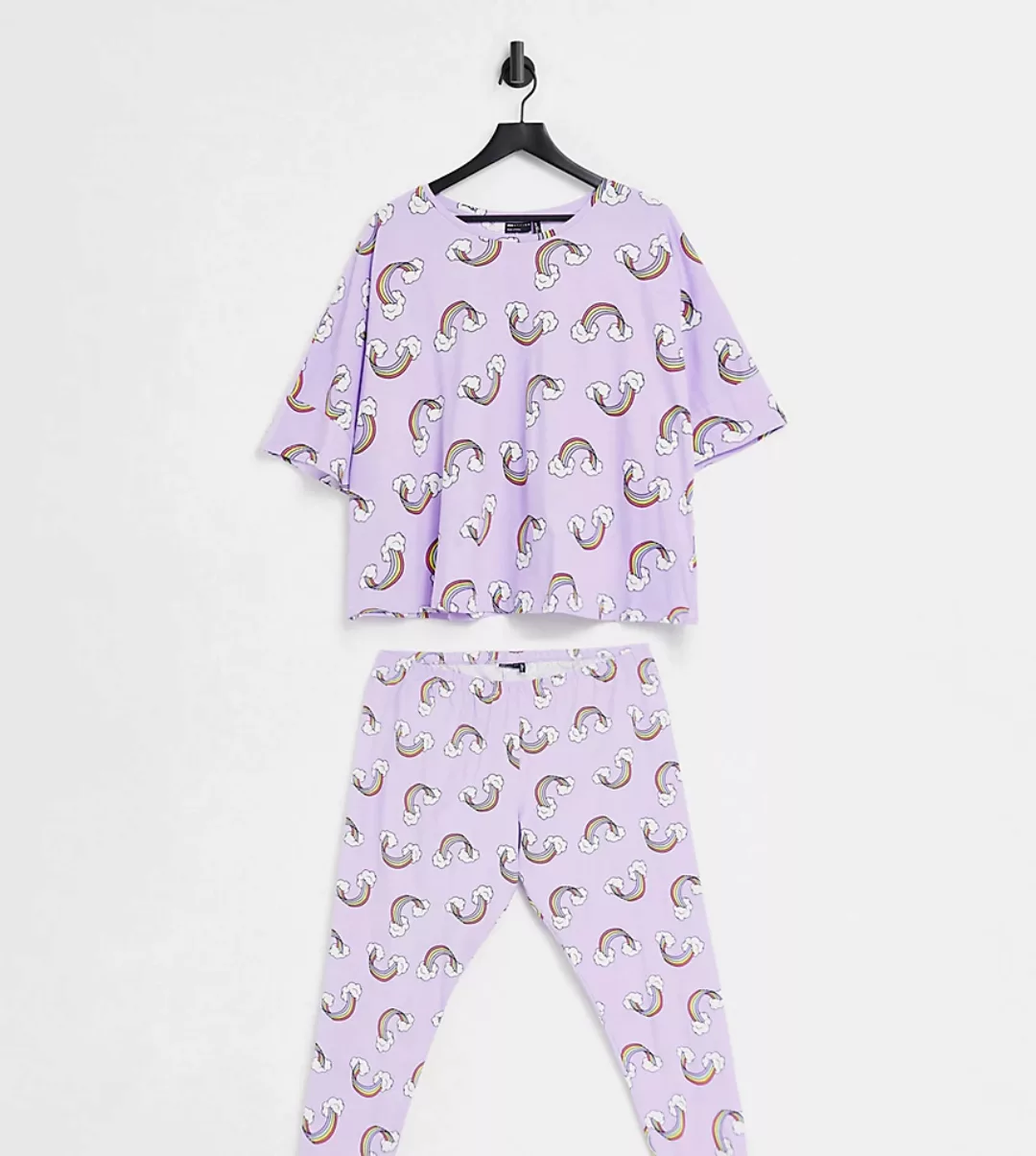 ASOS DESIGN Curve – Rainbow – Pyjamaset mit T-Shirt und Leggings in Lila günstig online kaufen