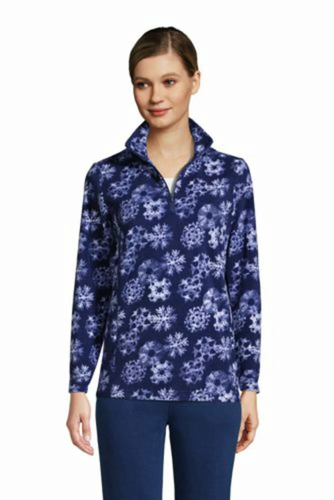 Gemusterter Fleece-Pullover mit Reißverschluss, Damen, Größe: XS Normal, Bl günstig online kaufen