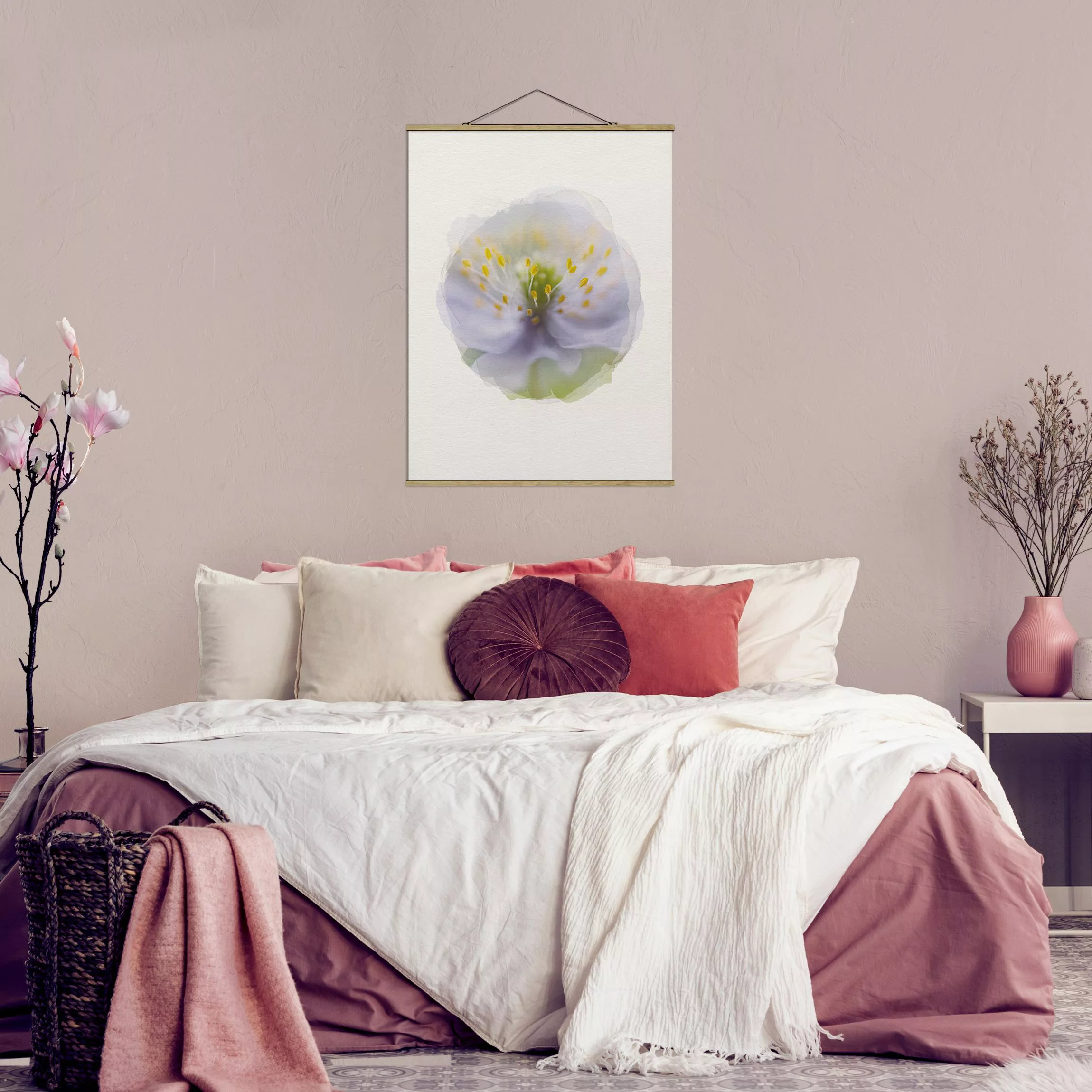 Stoffbild Blumen mit Posterleisten - Hochformat Wasserfarben - Anemonen Sch günstig online kaufen