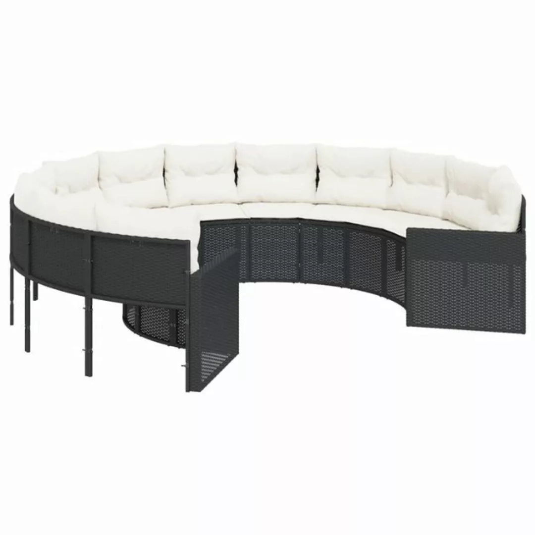 vidaXL Loungesofa Gartensofa mit Kissen Rund Schwarz Poly-Rattan günstig online kaufen