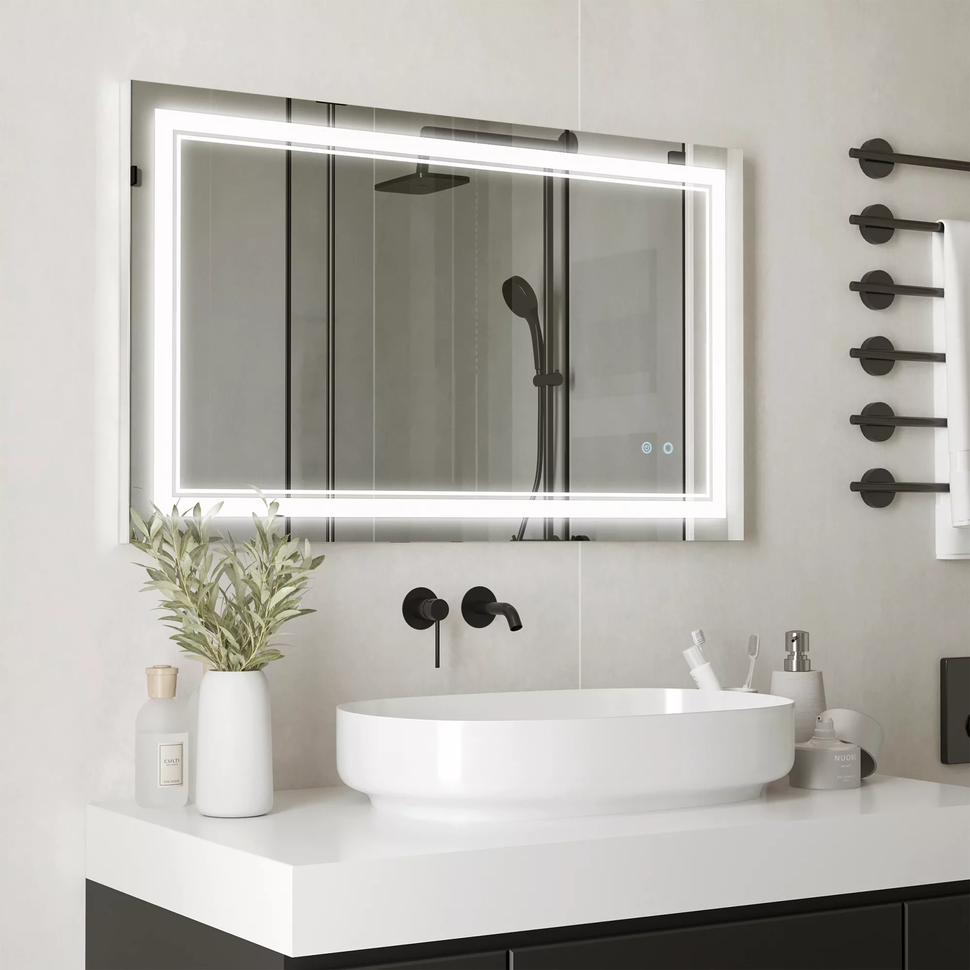 kleankin Badspiegel  Badezimmerspiegel mit LED-Beleuchtung, Touchschalter, günstig online kaufen