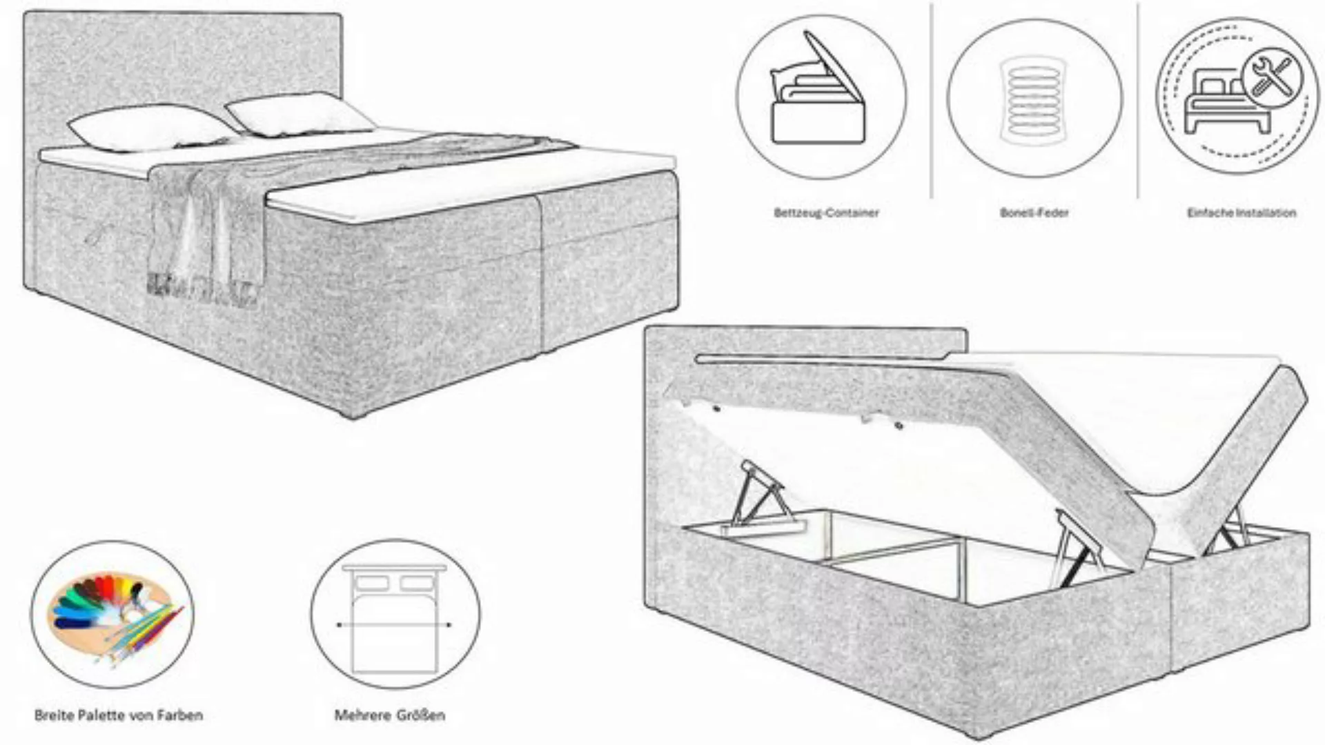 Kaiser Möbel Boxspringbett mit matratze LUDANO stoff Cosmic, Viele Größen u günstig online kaufen