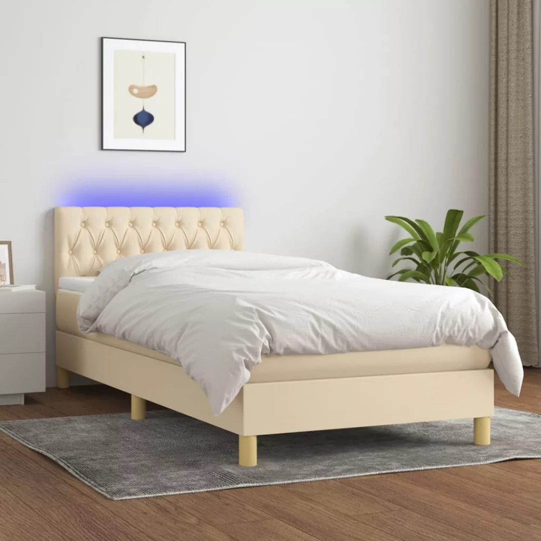 vidaXL Boxspringbett Boxspringbett mit Matratze LED Creme 90x200 cm Stoff B günstig online kaufen