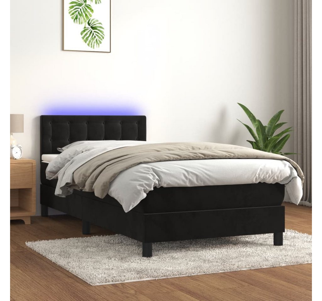 vidaXL Boxspringbett Boxspringbett mit Matratze LED Schwarz 100x200 cm Samt günstig online kaufen