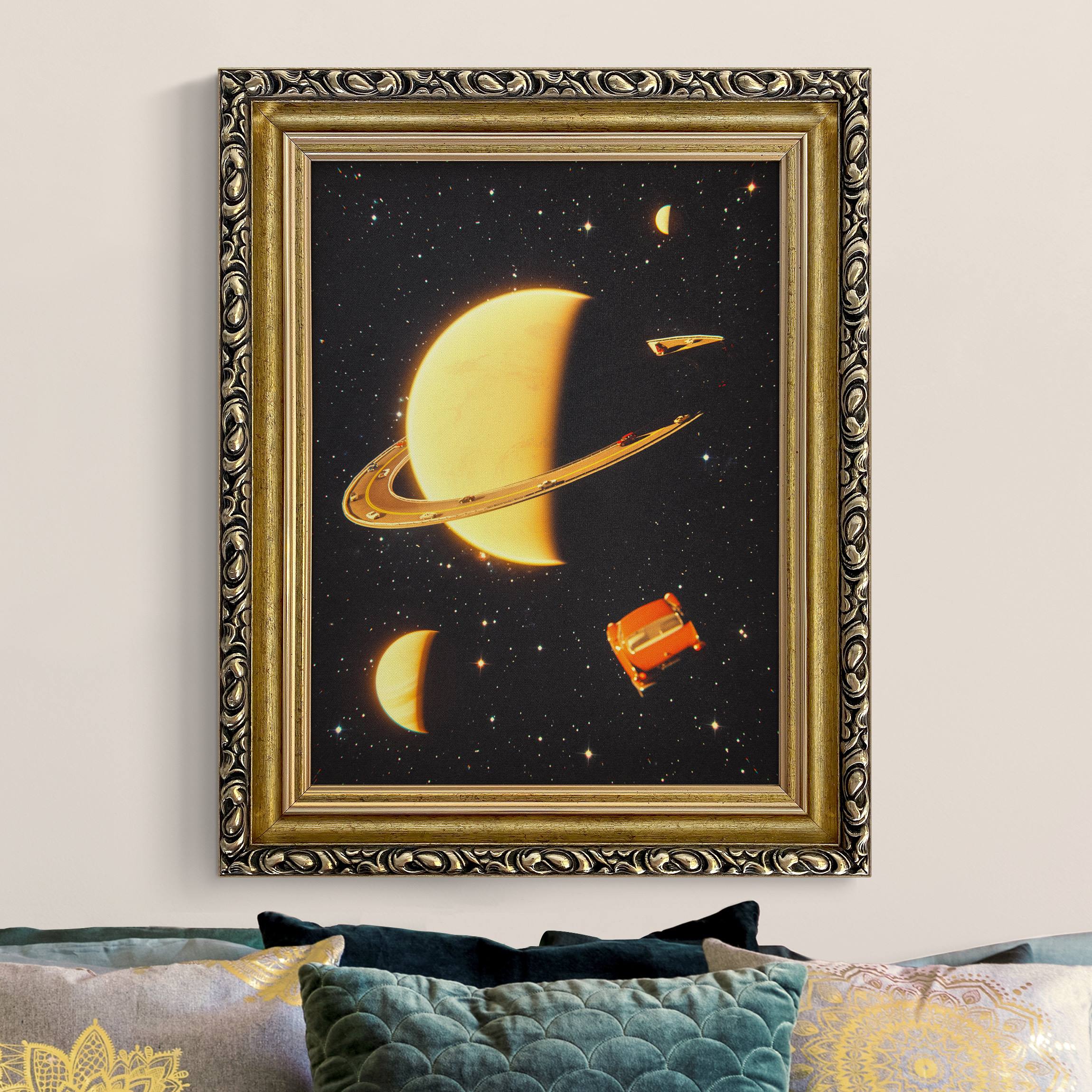 Gerahmtes Leinwandbild Retro Collage - Die Ringe des Saturn günstig online kaufen