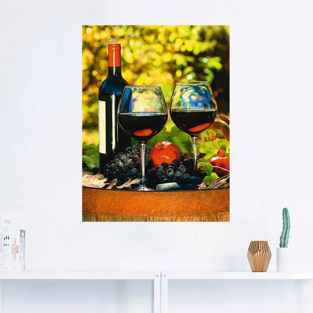Artland Wandbild »Gläser Rotwein auf altem Fass«, Getränke, (1 St.) günstig online kaufen