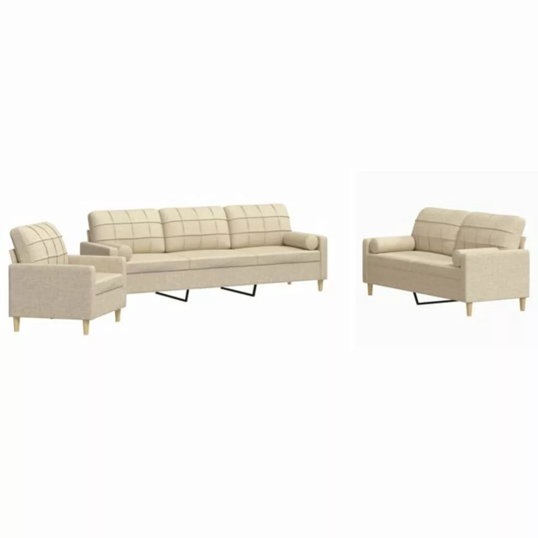 vidaXL Sofa 3-tlg. Sofagarnitur mit Dekokissen Creme Stoff günstig online kaufen