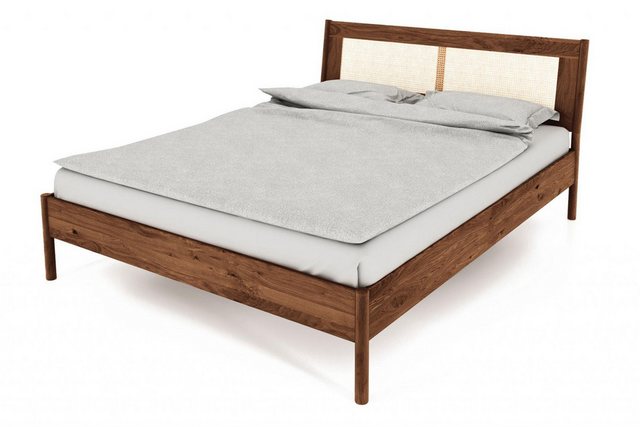 Natur24 Bett Zola Bett Wildeiche massiv choco 180x200 mit Rattankopfteil günstig online kaufen