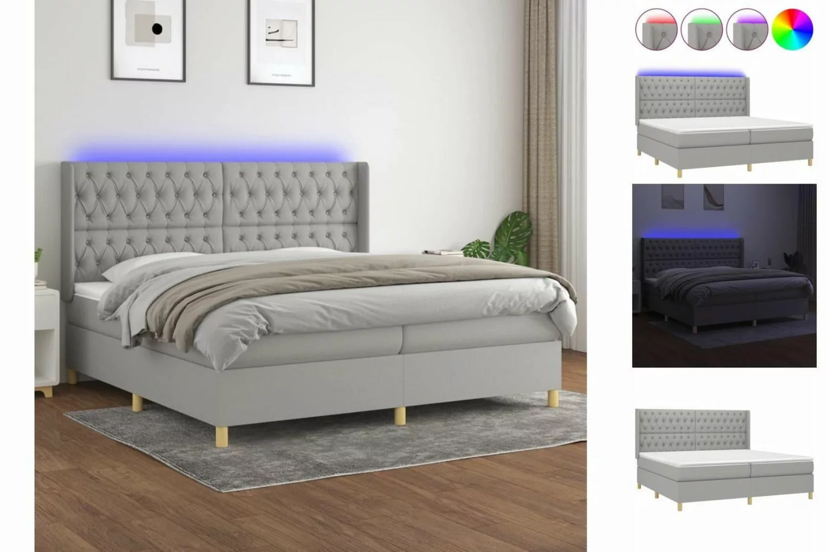 vidaXL Boxspringbett Boxspringbett mit Matratze LED Hellgrau 200x200 cm Sto günstig online kaufen