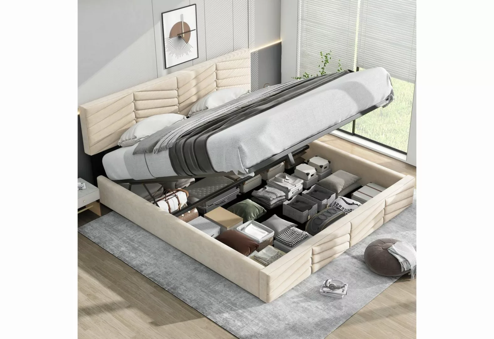 Sweiko Polsterbett, 180*200cm Hydraulisches Doppelbett mit verstellbarem Ko günstig online kaufen