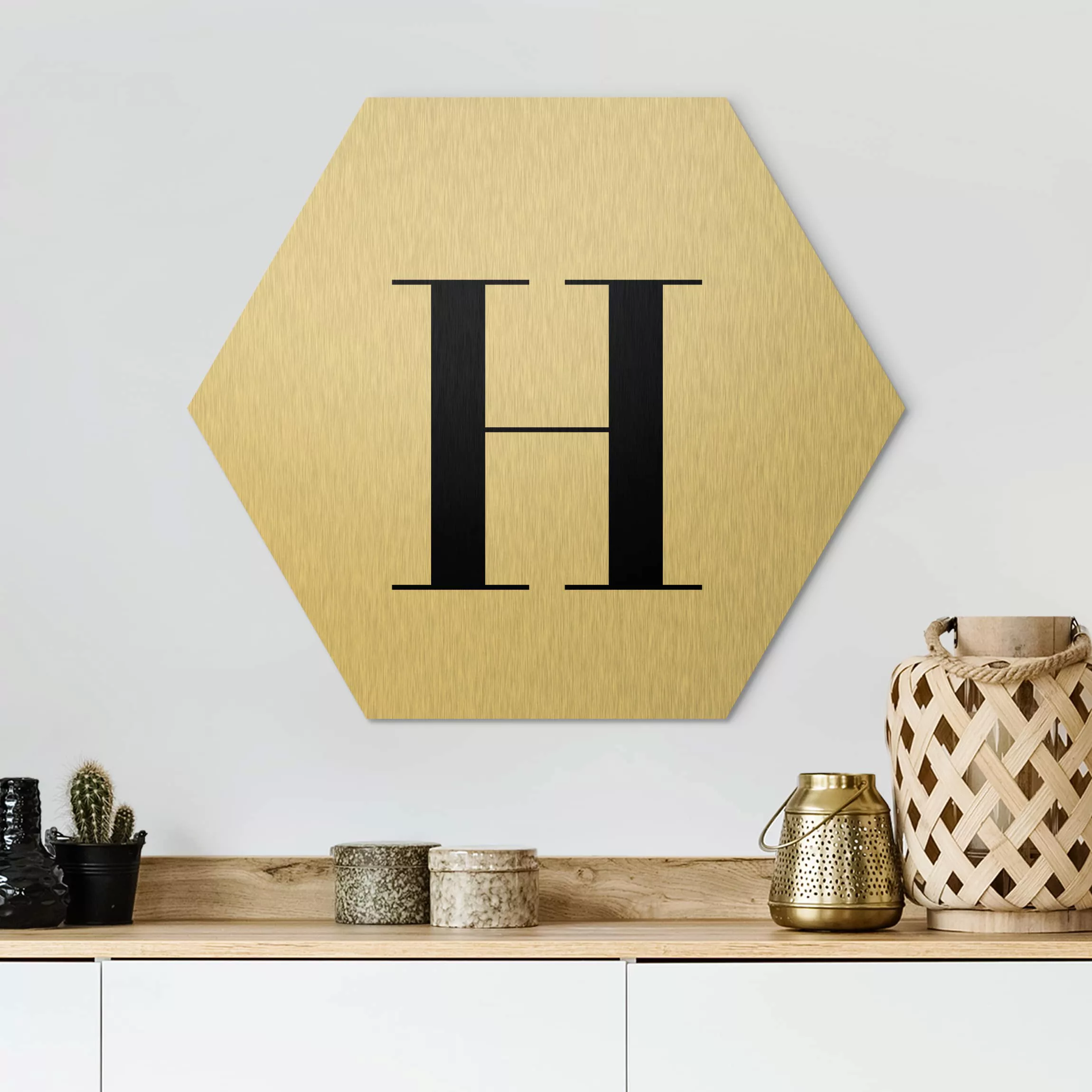 Hexagon-Alu-Dibond Bild Buchstabe Serif Weiß H günstig online kaufen