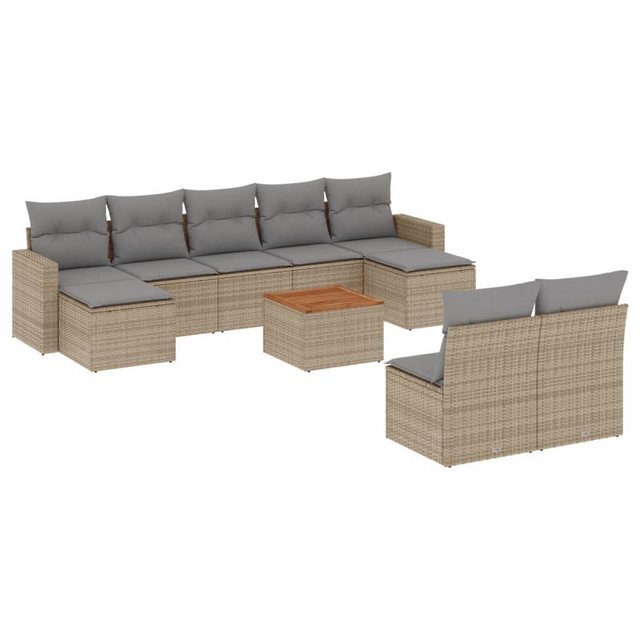 vidaXL Sofaelement 10-tlg. Garten-Sofagarnitur mit Kissen Beige Poly Rattan günstig online kaufen