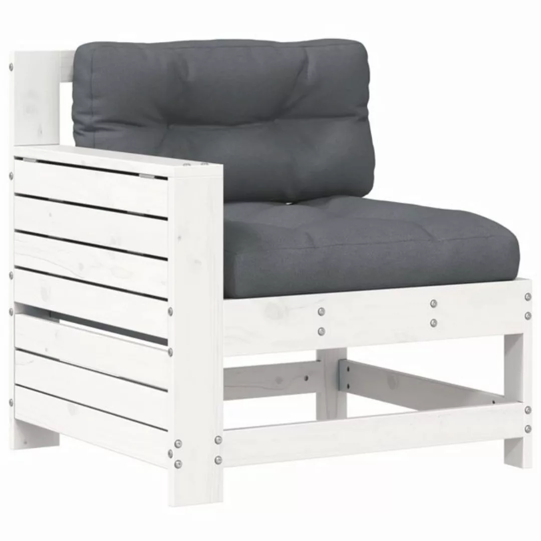 vidaXL Loungesofa Gartensofa mit Armlehne und Kissen Weiß Massivholz Kiefer günstig online kaufen