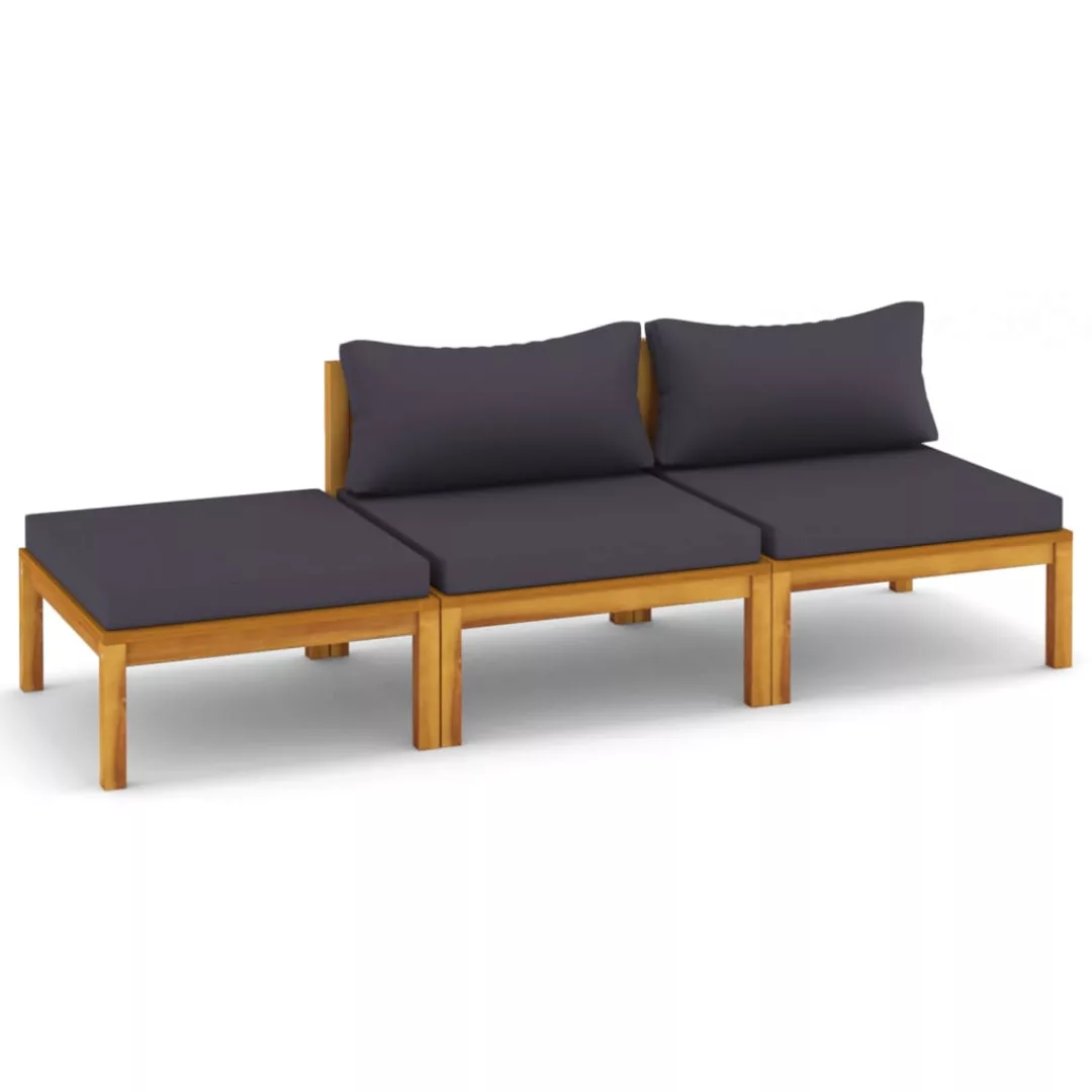 3-tlg. Garten-lounge-set Mit Auflage Massivholz Akazie günstig online kaufen