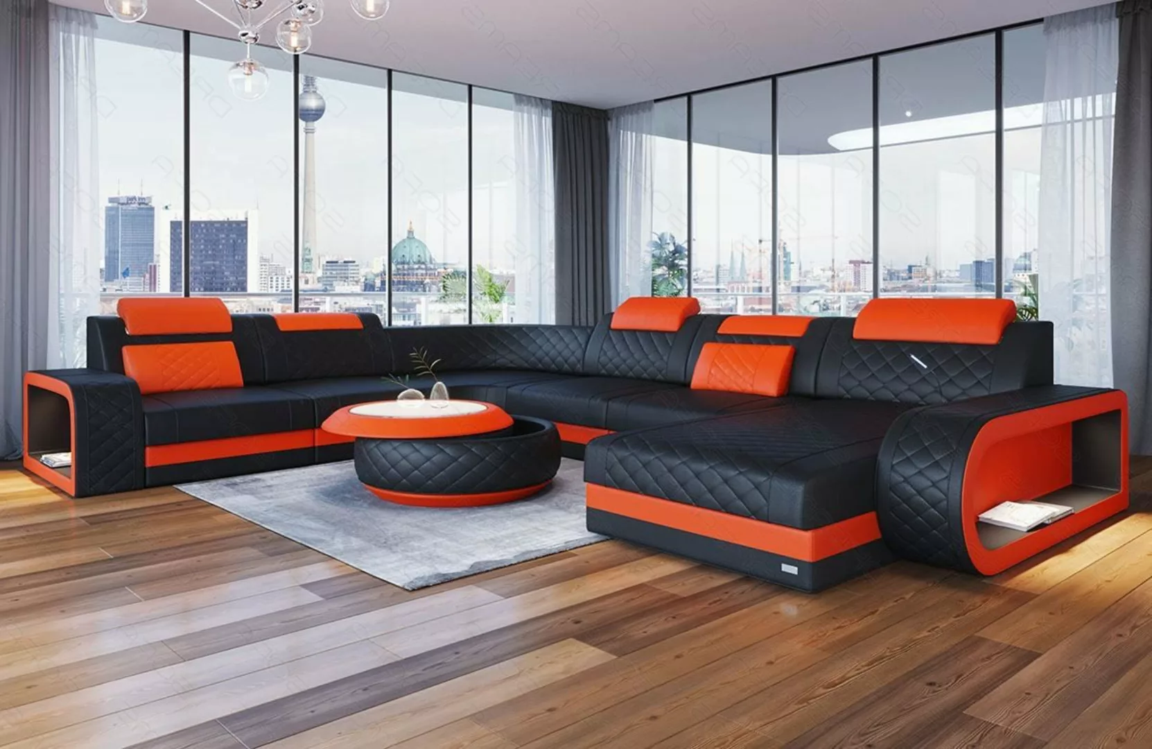 Sofa Dreams Wohnlandschaft Ledersofa Berlin XXL U Form Mini, Deignersofa, m günstig online kaufen