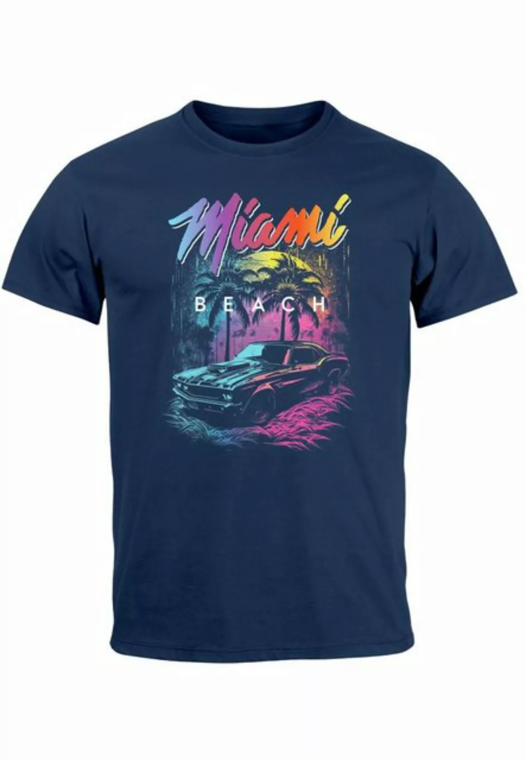 Neverless Print-Shirt Herren T-Shirt Miami Beach USA Oldtimer Car Palmen Pr günstig online kaufen