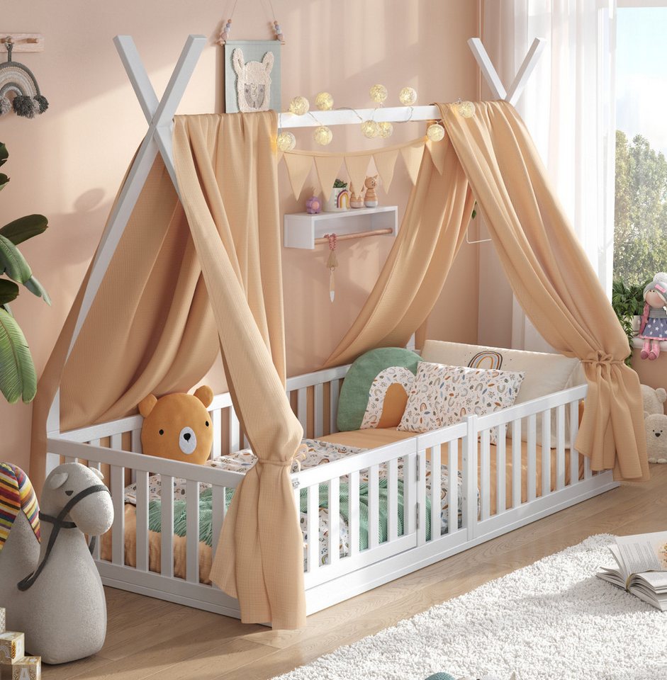 Alavya Home® Kinderbett Hausbett Bodenbett SKY SET mit Tür, Deko und Matrat günstig online kaufen