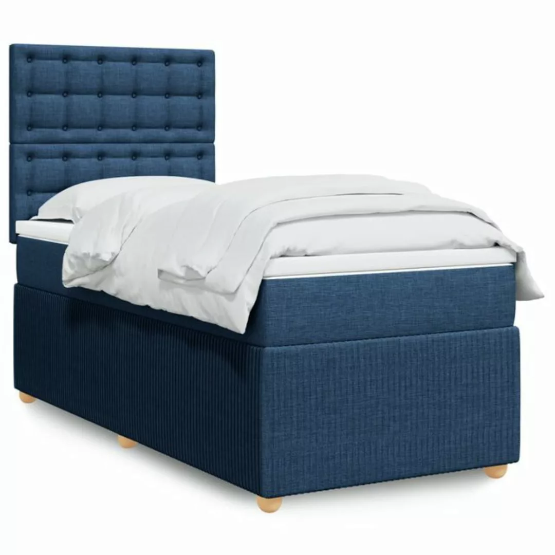 vidaXL Boxspringbett, Boxspringbett mit Matratze Blau 80x200 cm Stoff günstig online kaufen