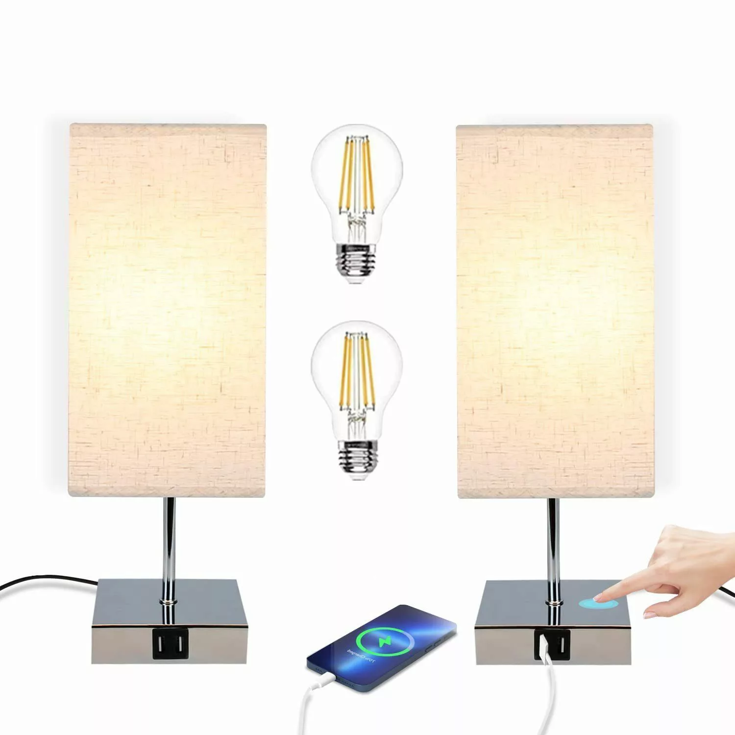 Nettlife Nachttischlampe Touch Dimmbar Stoffschirm E27 günstig online kaufen