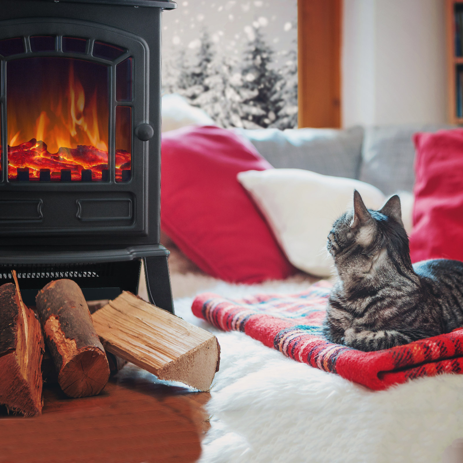 Elektrischer Kamin Schwarz 2000W mit Heizung günstig online kaufen