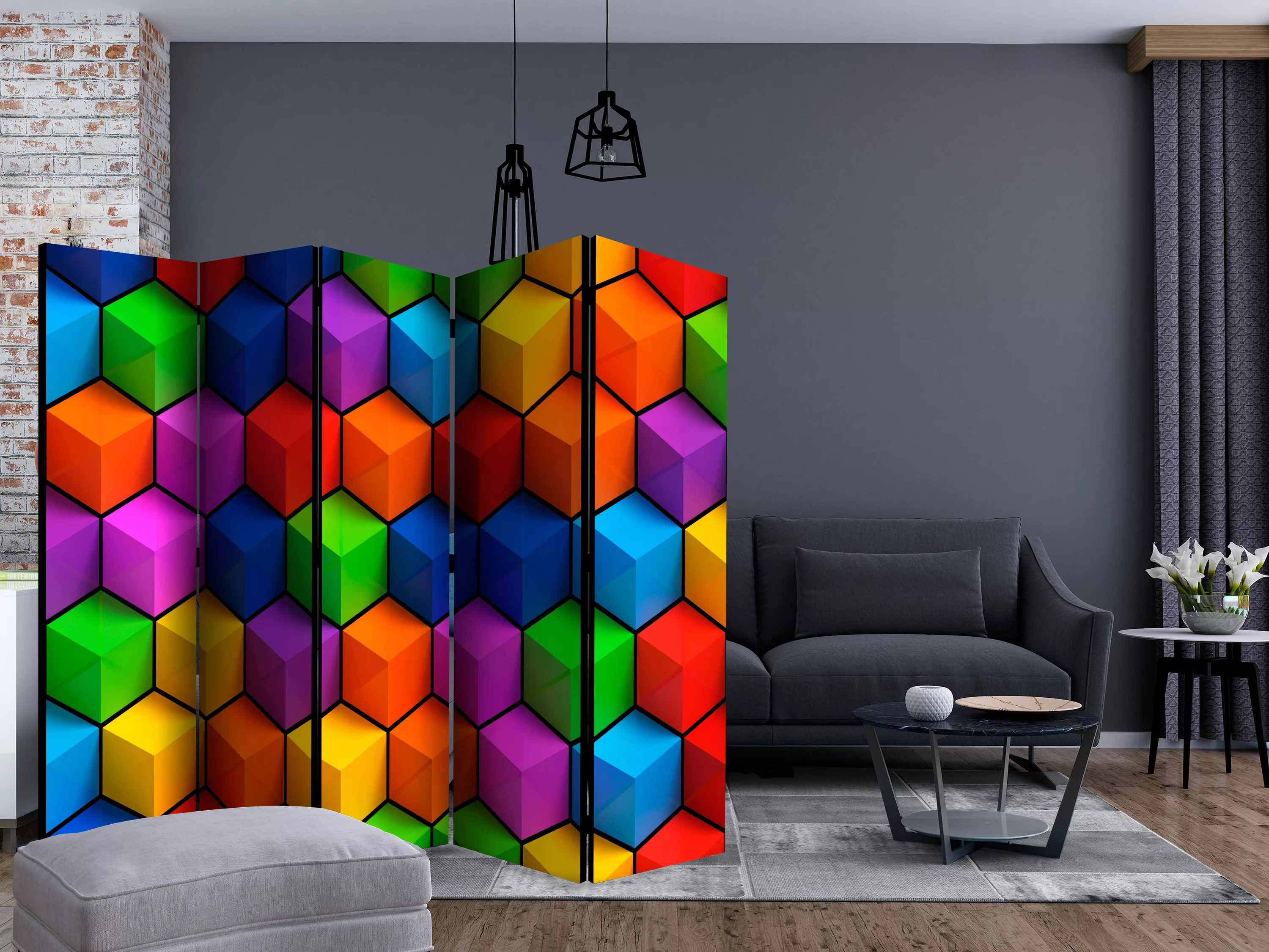 5-teiliges Paravent - Colorful Geometric Boxes Ii [room Dividers] günstig online kaufen
