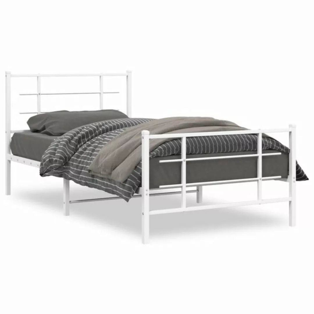 vidaXL Bettgestell, Bettrahmen mit Kopf- und Fußteil Metall Weiß 107x203 cm günstig online kaufen