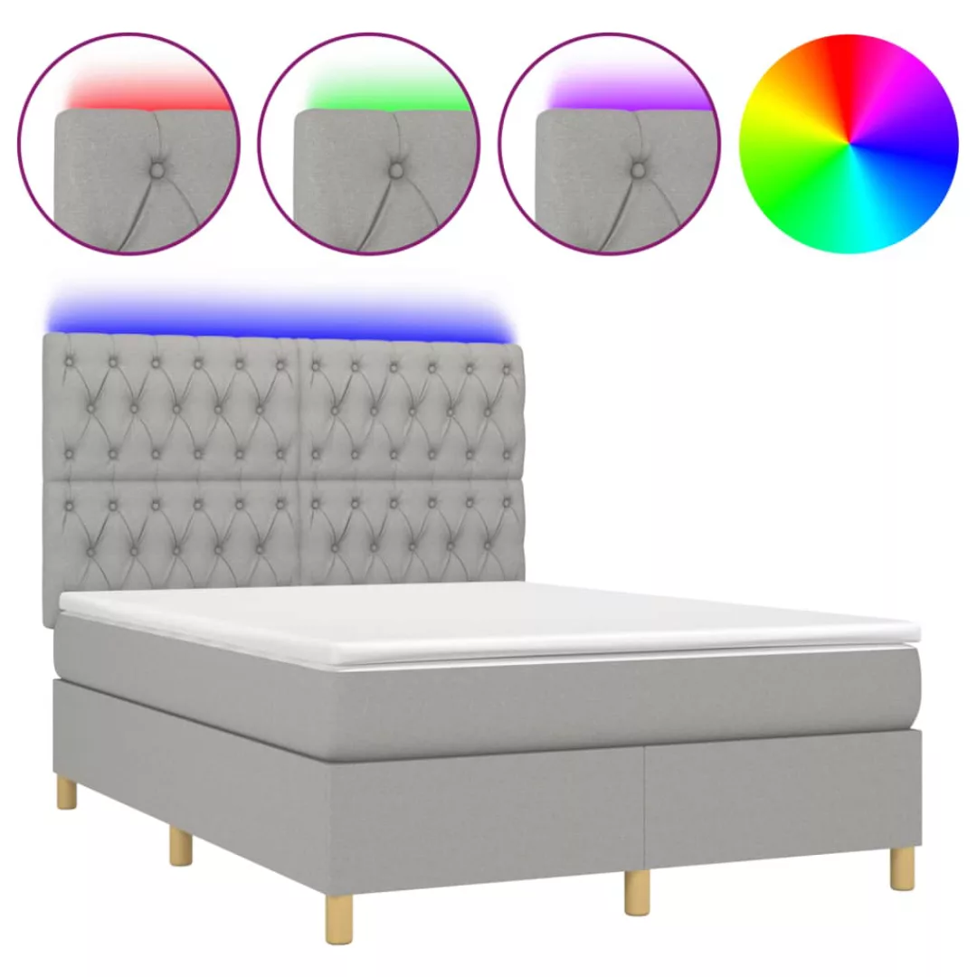 vidaXL Boxspringbett Boxspringbett mit Matratze LED Hellgrau 140x200 cm Sto günstig online kaufen