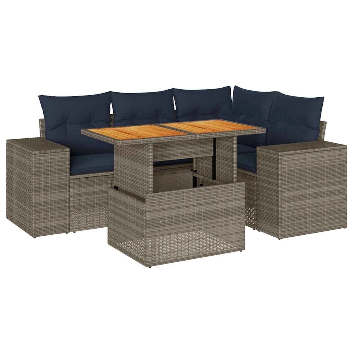 vidaXL 5-Tlg Garten-Sofagarnitur mit Kissen Grau Poly Rattan 3327372 günstig online kaufen