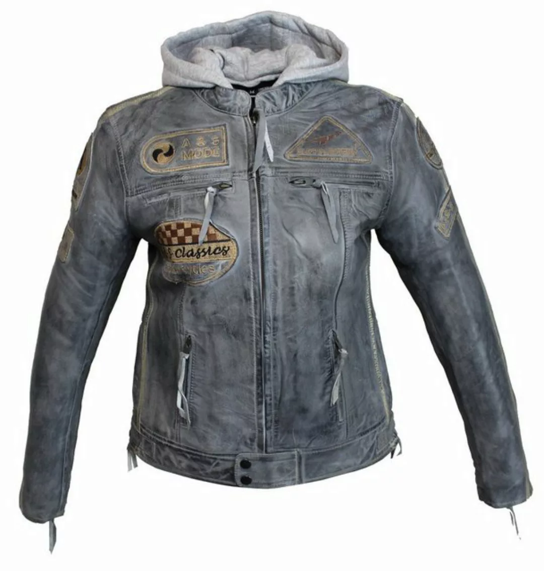 Alpha Speeds Bikerjacke Damen Leder Jacke Biker Freizeit Highway Jacke Grau günstig online kaufen