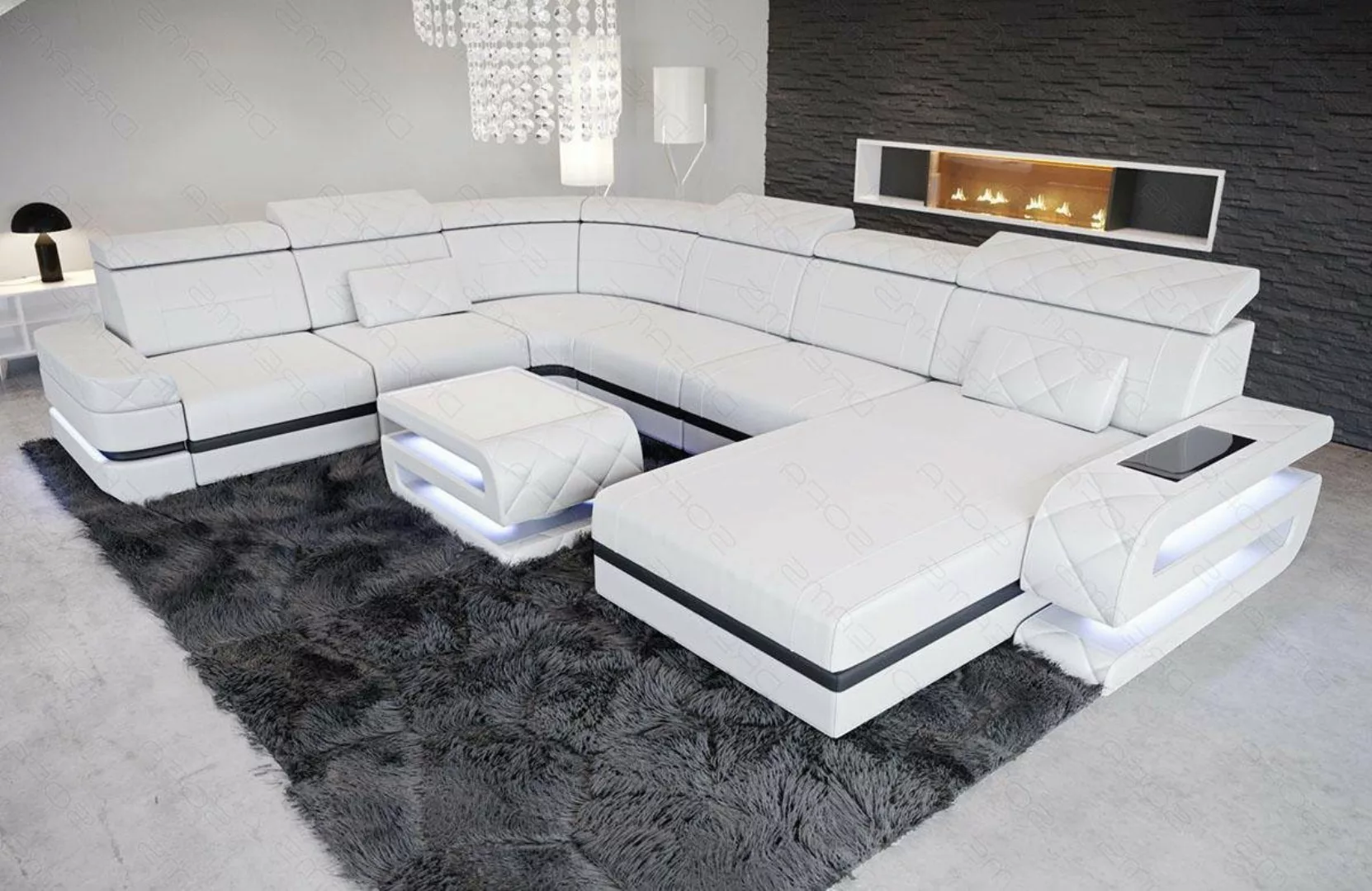 Sofa Dreams Wohnlandschaft Ledersofa Bologna XXL U Form Leder Sofa, Couch, günstig online kaufen