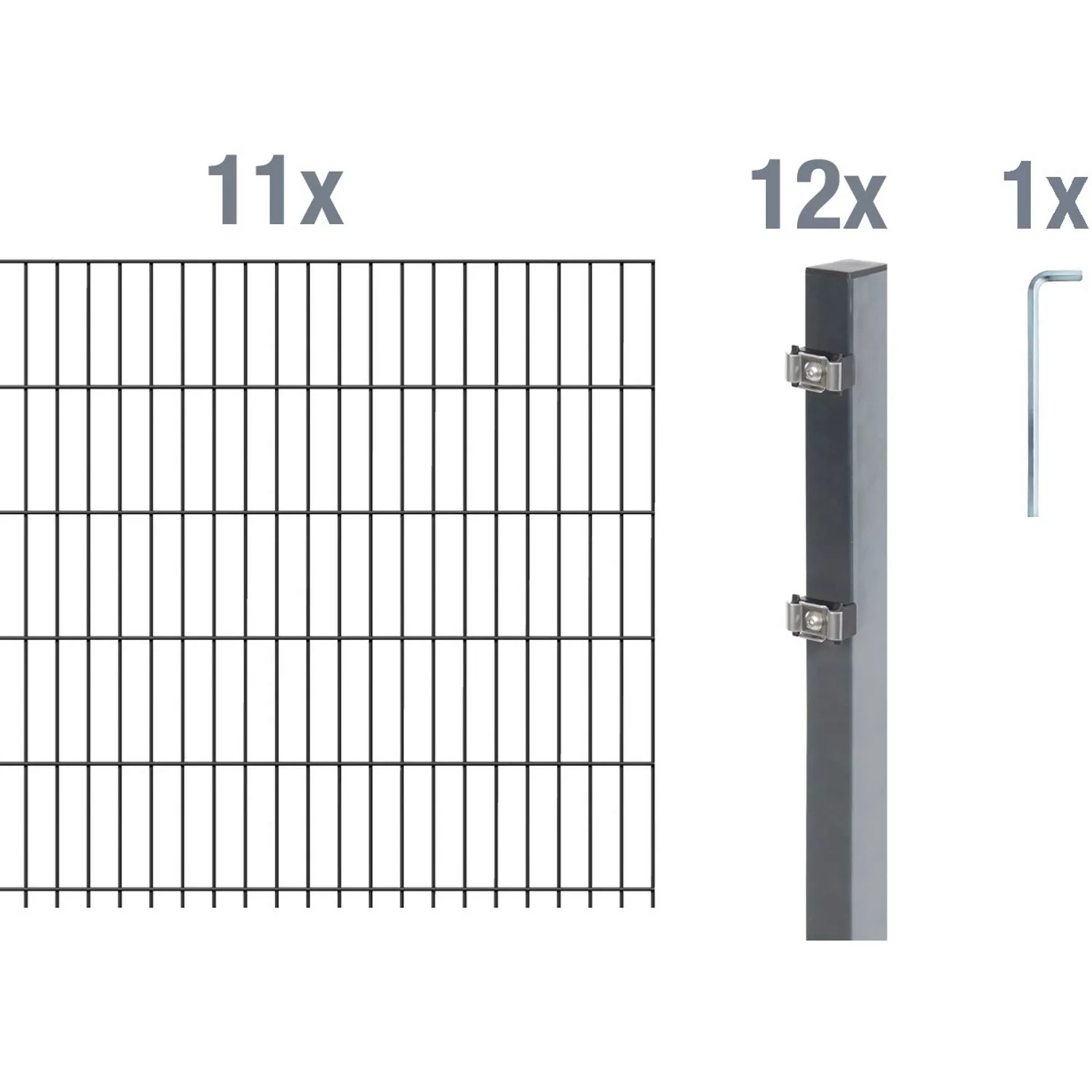 Metallzaun Grund-Set Doppelstabmatte verz. Anthrazit beschichtet 11x 2 m x günstig online kaufen