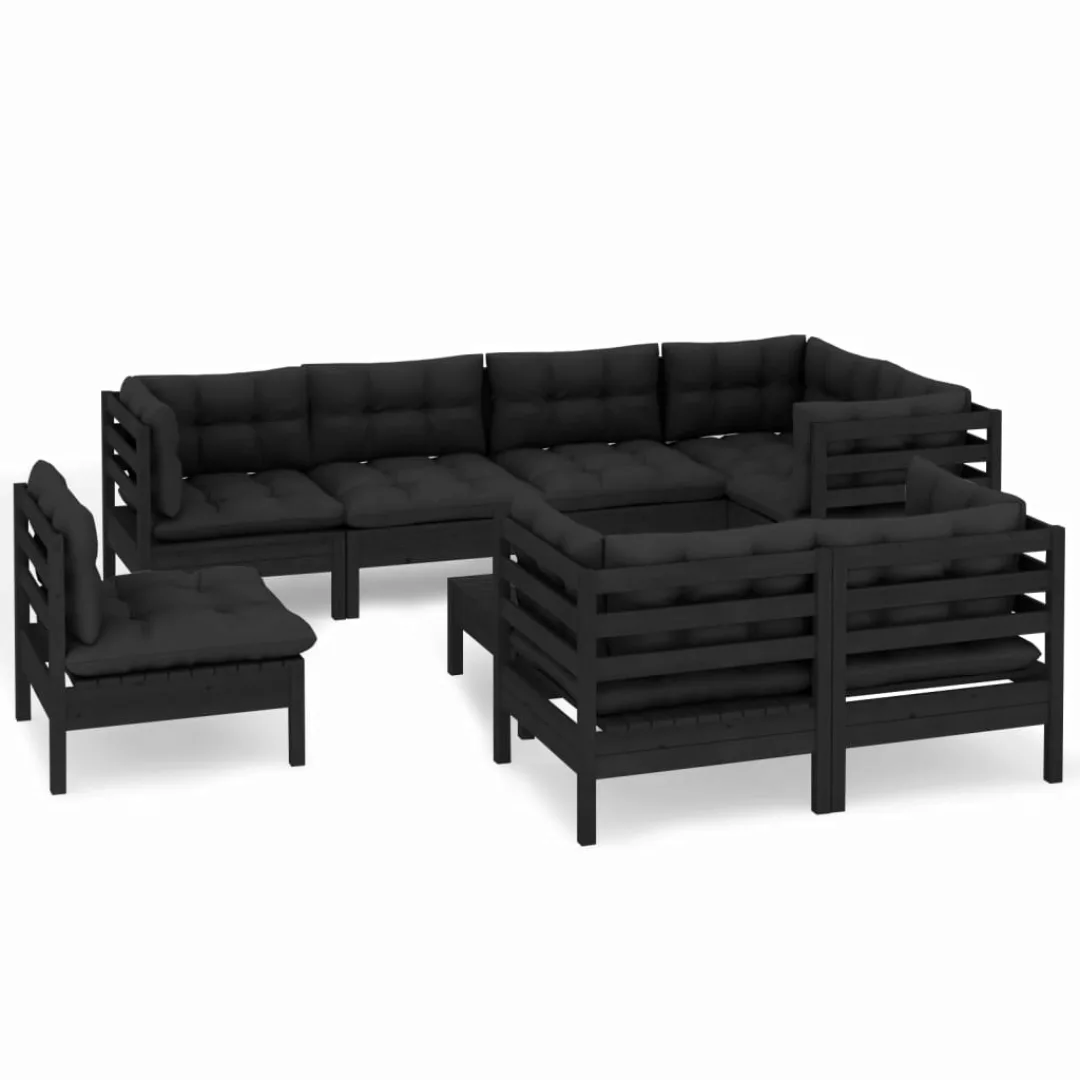 9-tlg. Garten-lounge-set Mit Kissen Schwarz Massivholz Kiefer günstig online kaufen