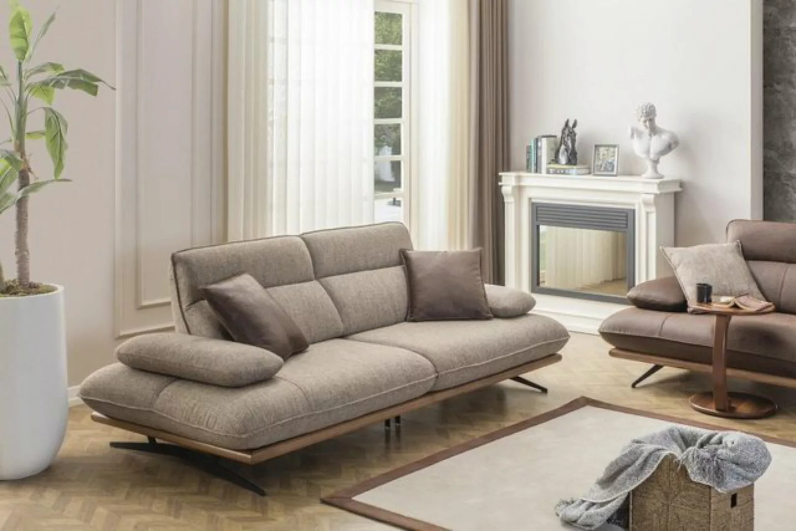 JVmoebel Sofa Dreisitzer Sofa 3 Sitzer Sofas Grau Stoff Wohnzimmer Luxus Si günstig online kaufen