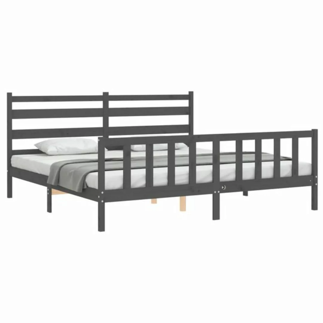 vidaXL Bett Massivholzbett mit Kopfteil Grau 200x200 cm günstig online kaufen