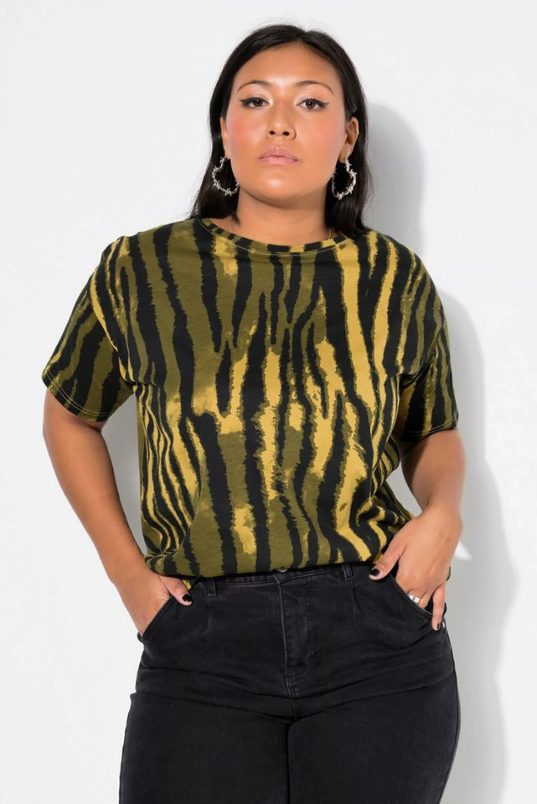 Studio Untold Rundhalsshirt T-Shirt oversized Batik-Streifen günstig online kaufen