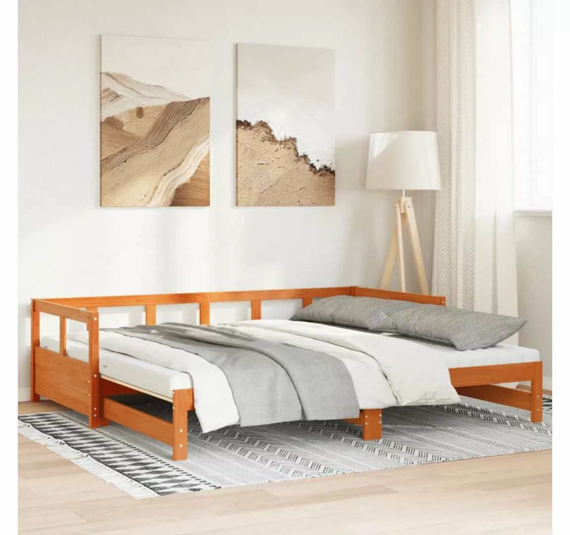 vidaXL Bett, Tagesbett Ausziehbar mit Matratzen 80x200 cm Massivholz Kiefer günstig online kaufen